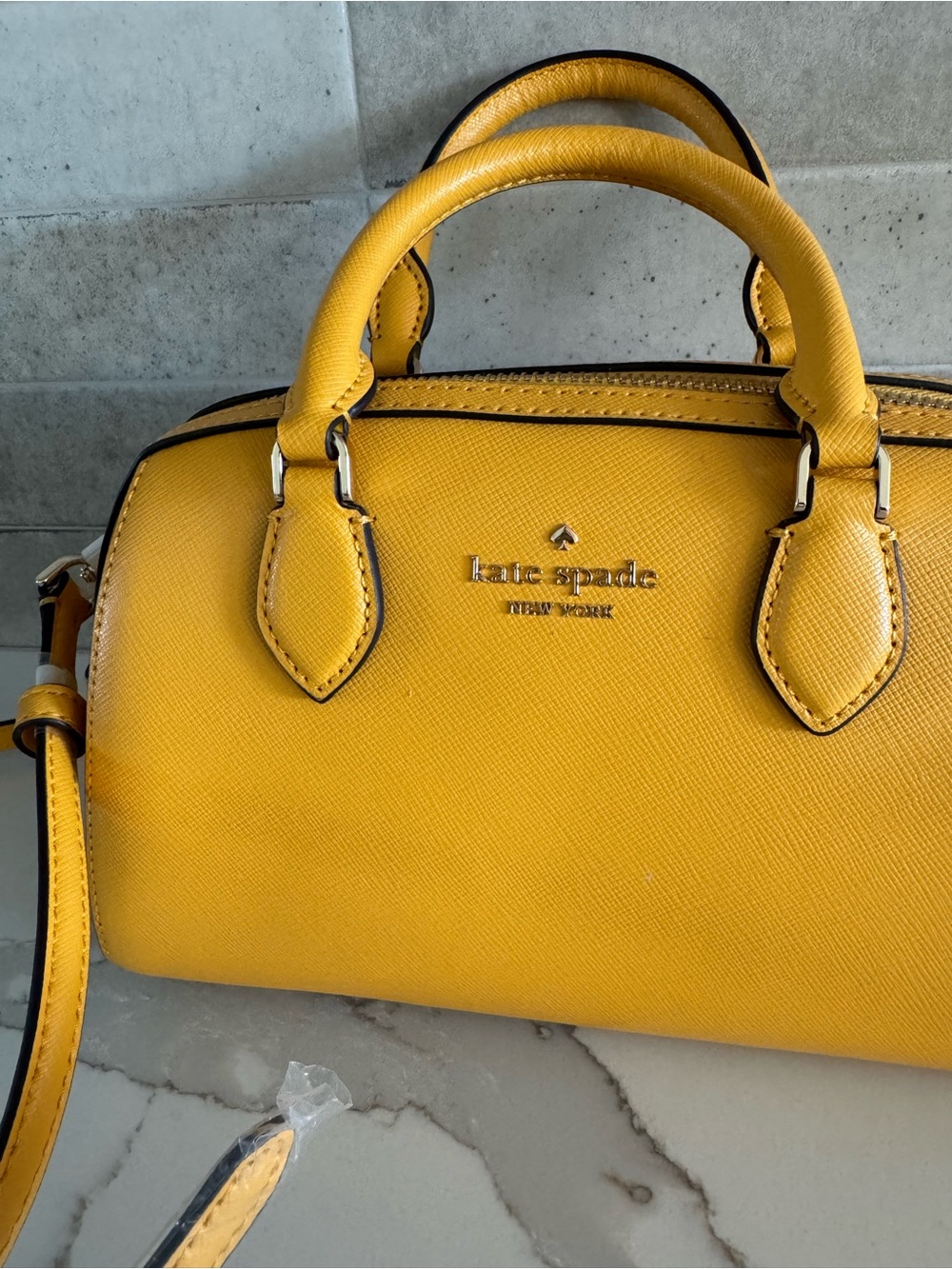 KATE SPADE Madison Saffiano Leather Satchel in yellow with Top Handles and Strap